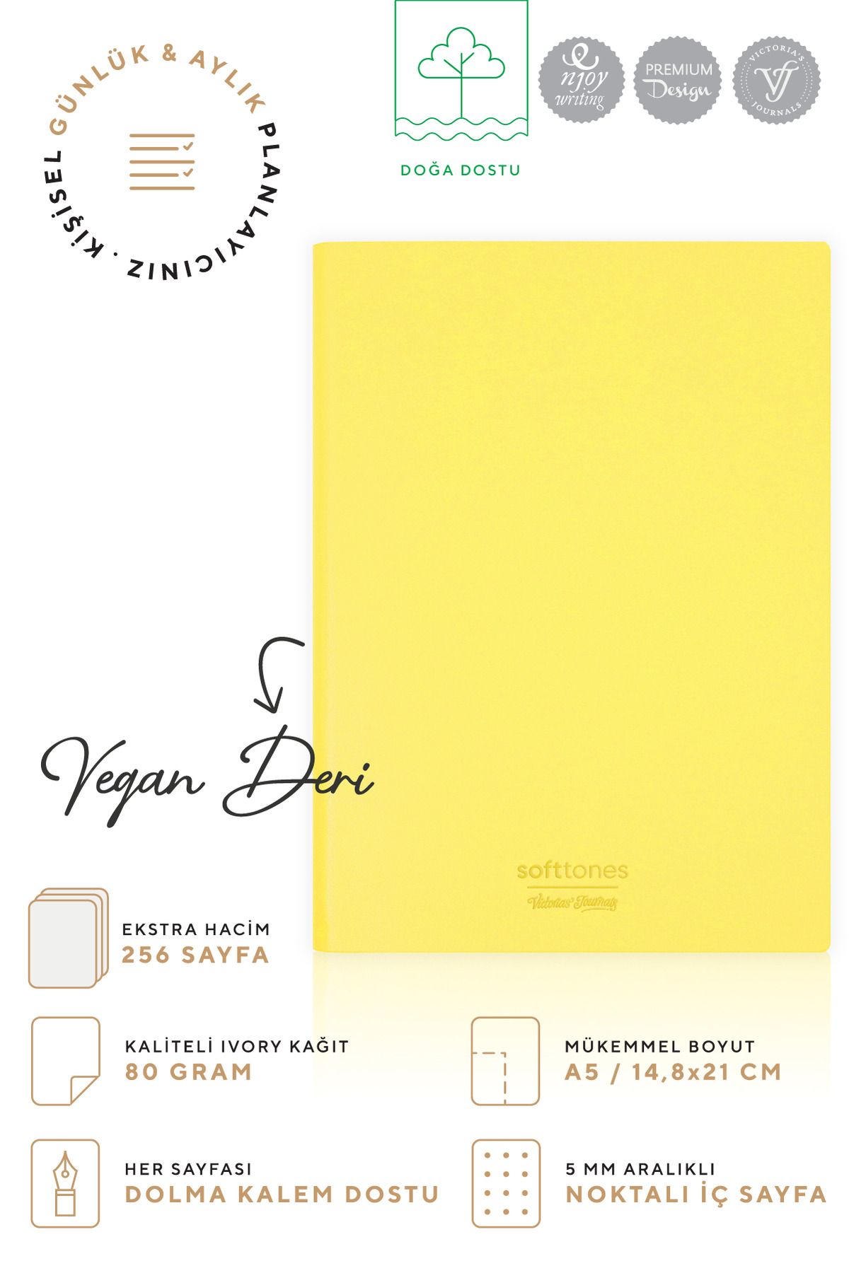 Victoria's Journals-Softtons A5 Notebook with Flexible Cover - Cream, 128 Yp. Dotted 3