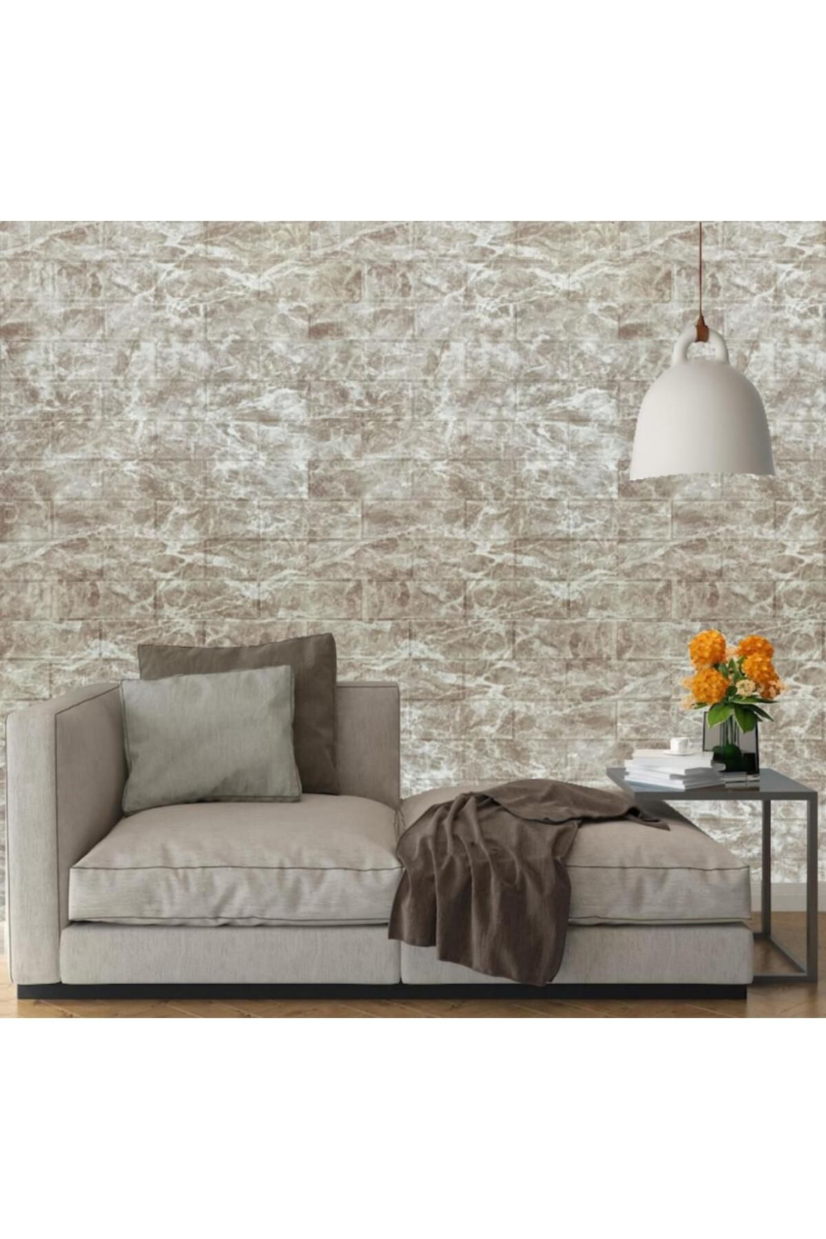 Kendinden Yapışkanlı Salon Antre Mutfak Kaplama Bej Tuğla Duvar Kağıdı Paneli 70X38cm 1 Adet NW125