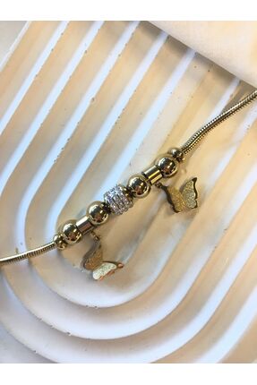 Çelik 316L Çelik Gold Renk Kelebek Figürlü Bileklik ABD007860