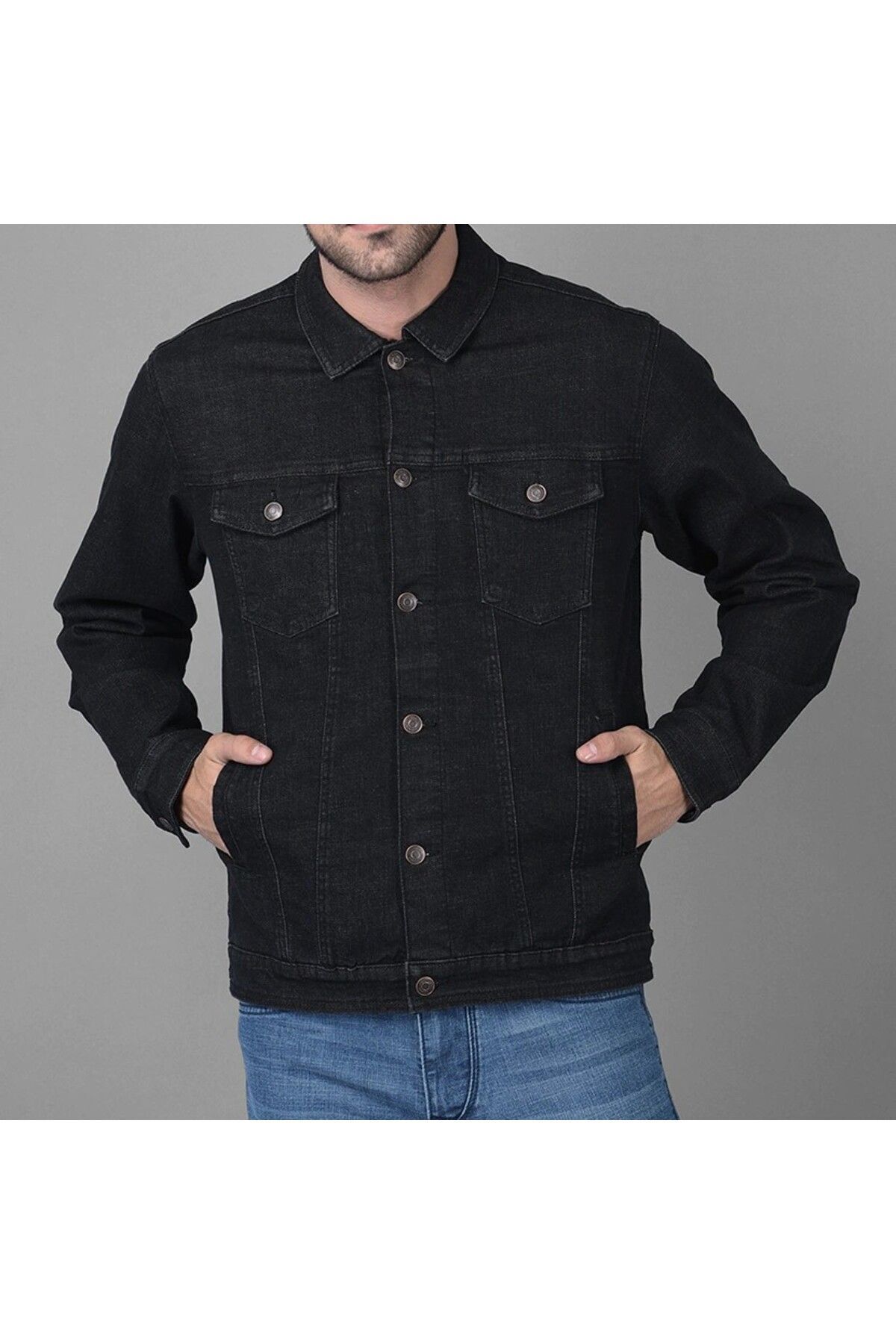 Antrasit Siyah Erkek Slim Fit Denim Kot Ceket