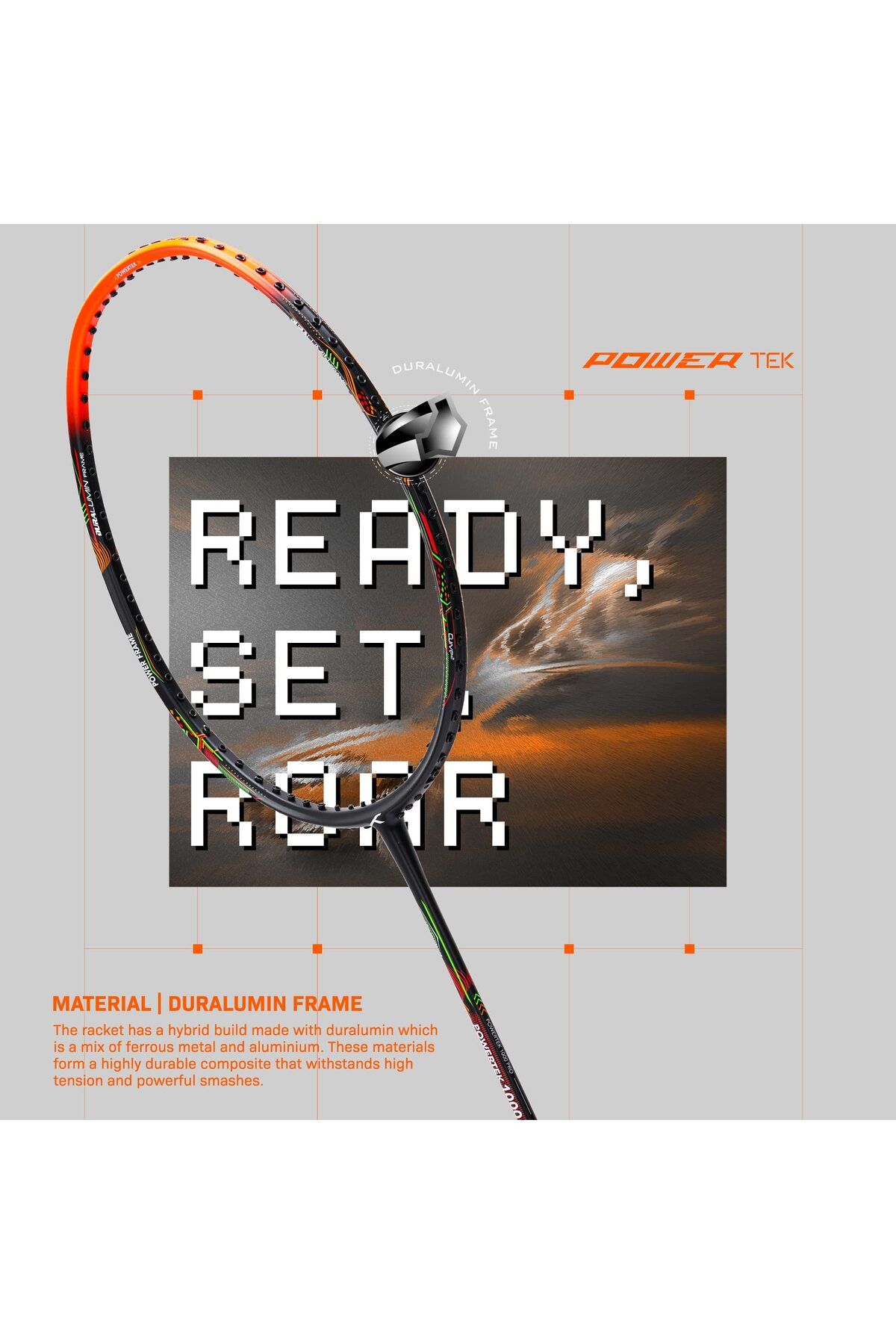 Hundred-Powertek 1000 PRO Graphite Strung Badminton Racket with Full Racket Cover 5