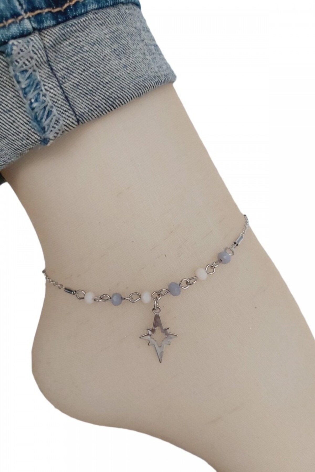 AKIN AKSESUAR HEDİYELİK Kristal Boncuklu Figürlü Zincirli Halhal