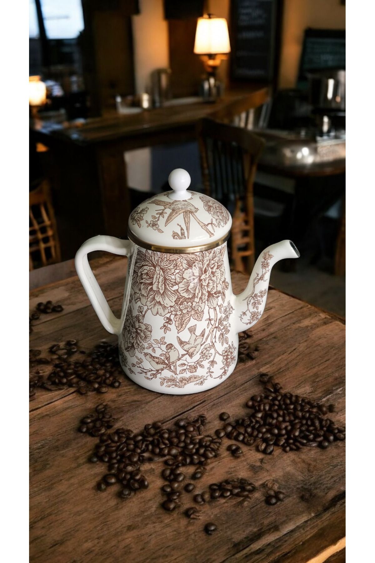 Emaye Sürahi Sütlük Cezve Demlik 1.3 Litre Vintage Retro Emaye Kahve Süt Yağ Şerbet Sunum Demliği