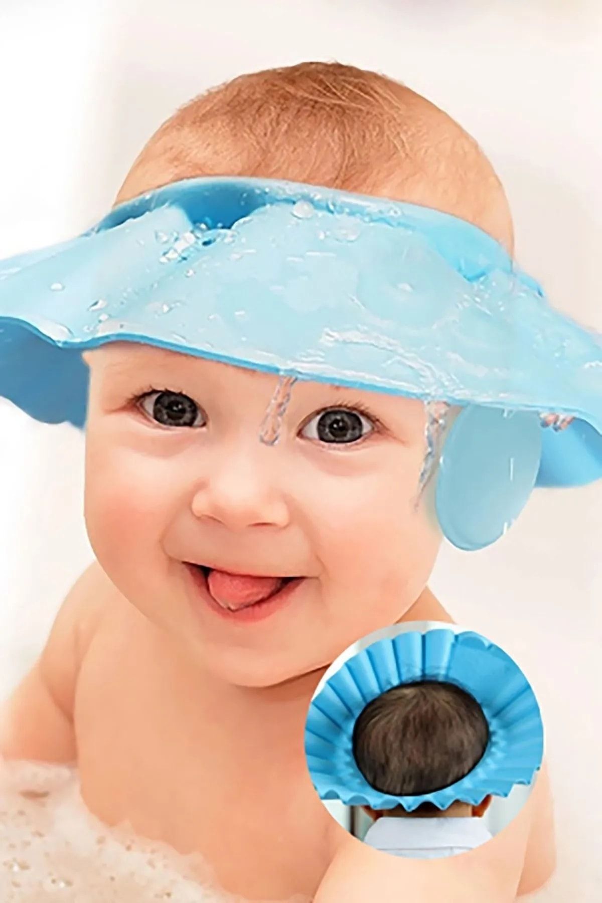 Zeyd Ticaret Bebek Banyo Şapkası Düğmeli Kulaklıklı 0-6 Yaş Çocuklar Için Şampuan Sabun Su Geçirmez Şapka fotoğrafı 2 (önizleme)