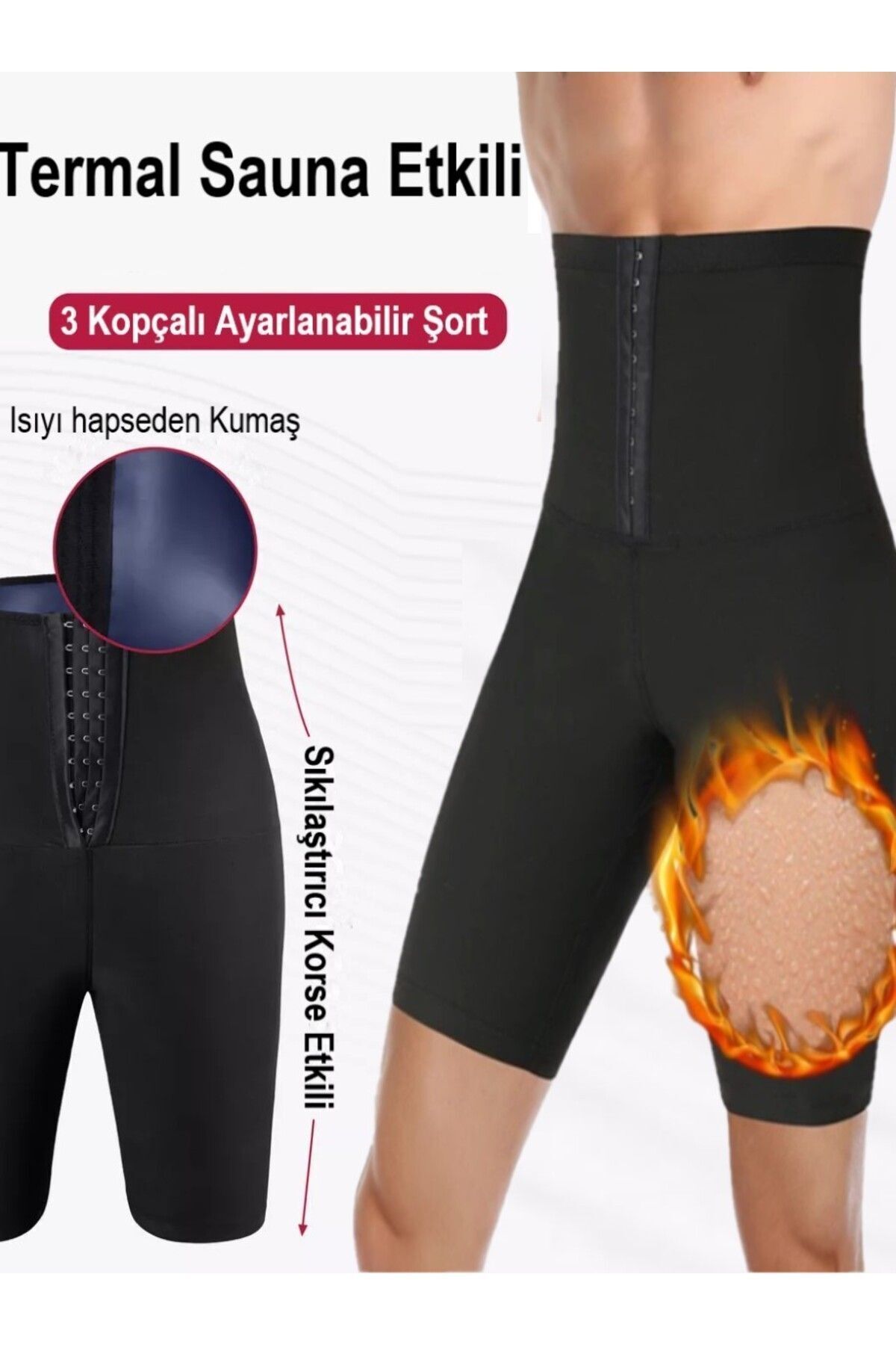 MİSTİRİK Sauna-Şort Unisex Yağ Yakan Zayıflatan Termal Giyim Sauna Şort görsel 5