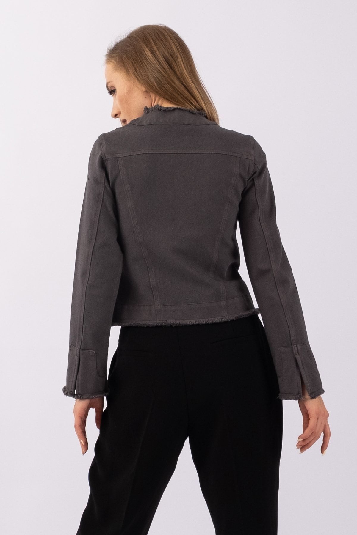 Bold & Young-Women's Anthracite Power Strech Snap Fastener Slim Fit Denim Jacket 8