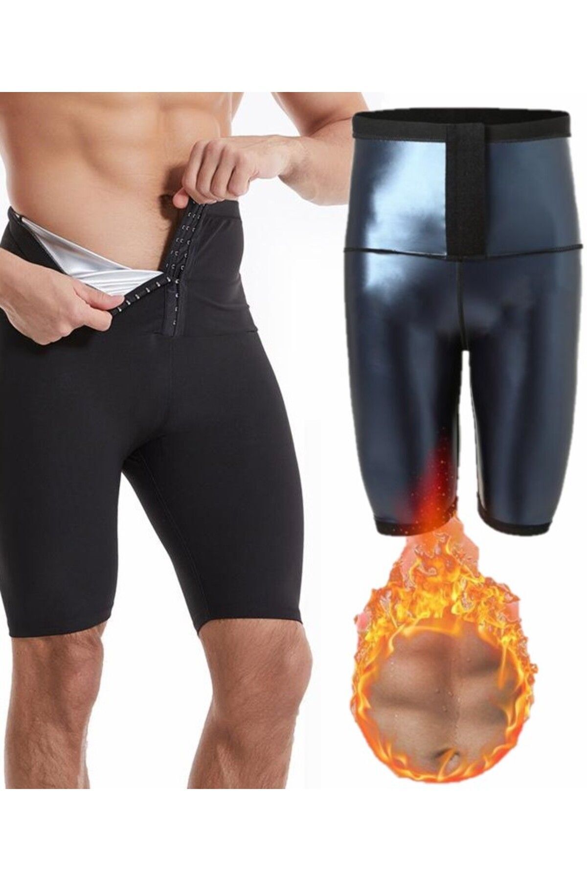 MİSTİRİK Sauna-Şort Erkek Korse Vücut Şekillendirme Etkili Yüksek Bel Sauna Termal Şort görsel 3