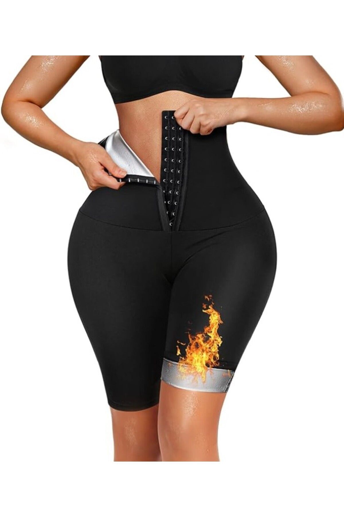 MİSTİRİK Sauna-Şort Model Yağ Yakan Zayıflatan Iki Beden Incelten Yüksek Bel Agraflı Sauna Termal Şort