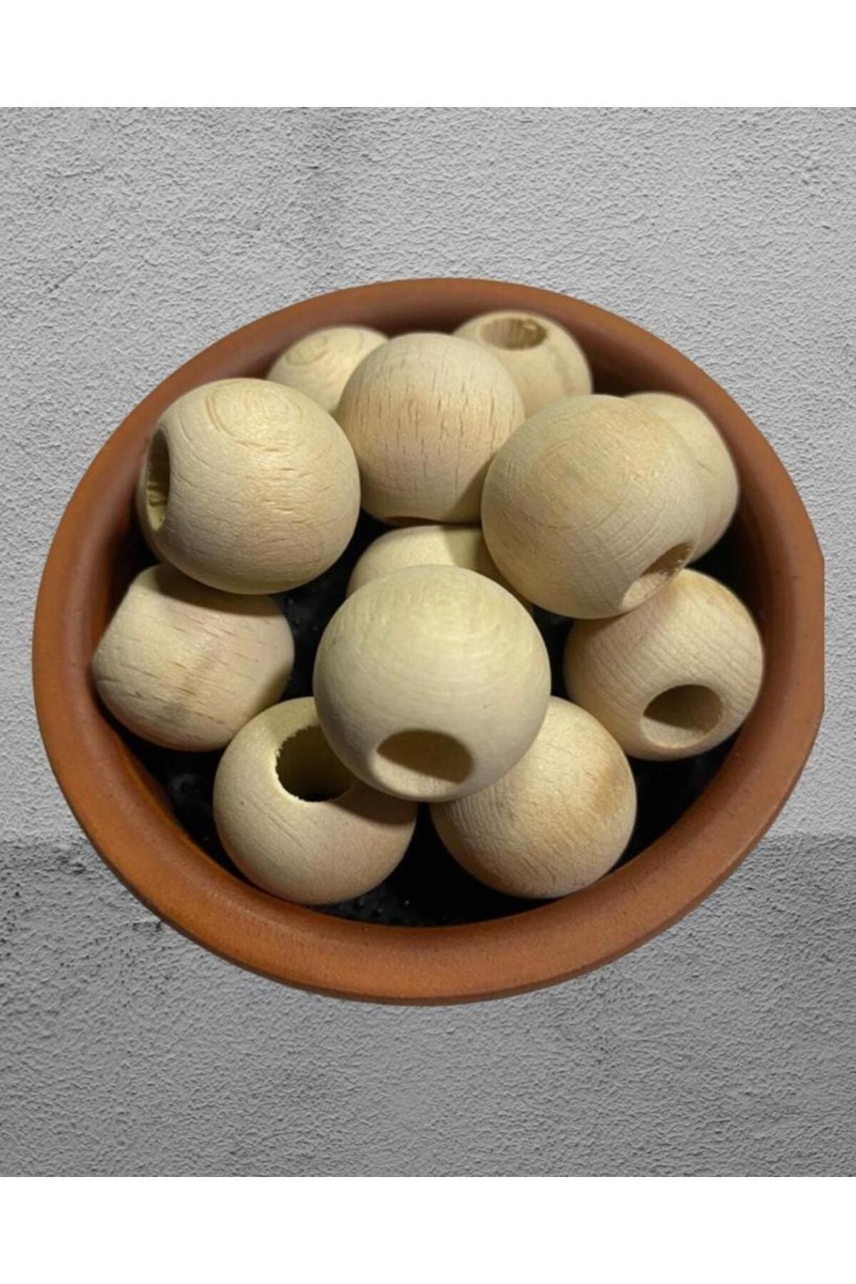 Flea Market 32 mm Ham Ahşap Boncuk - Örgü kiti Boncuğu , Dekor Boncuğu - ( 10 Adet )