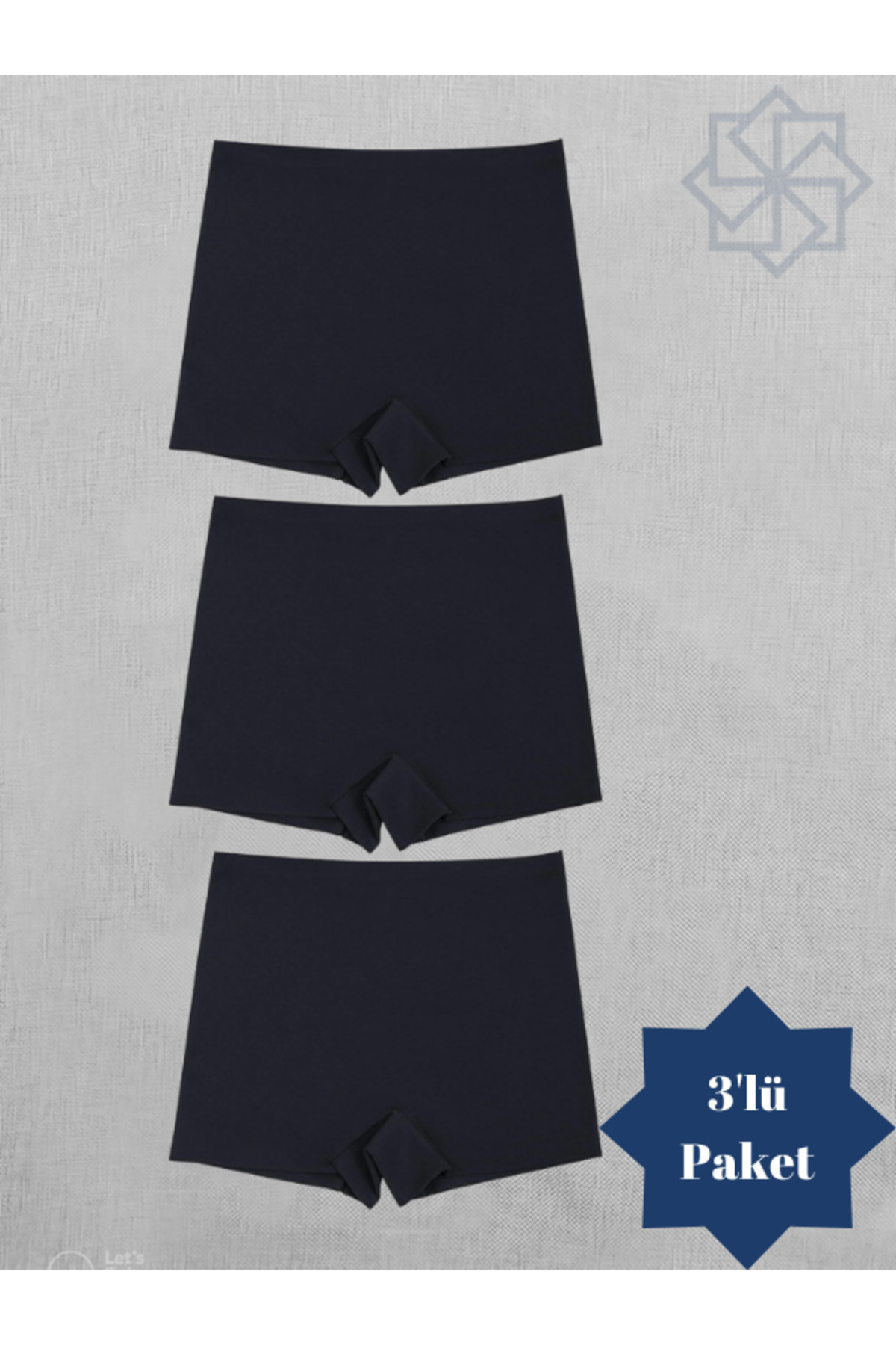 Adeniz Kadın Lazer Kesim Dikişsiz Siyah Kadın Boxer Külot 3 Lü Paket Normal Bel