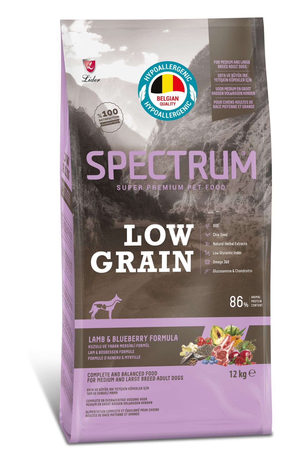 Spectrum Low Grain Kuzu Etli Ve Yaban Mersinli Yetişkin Köpek Maması 12 Kg