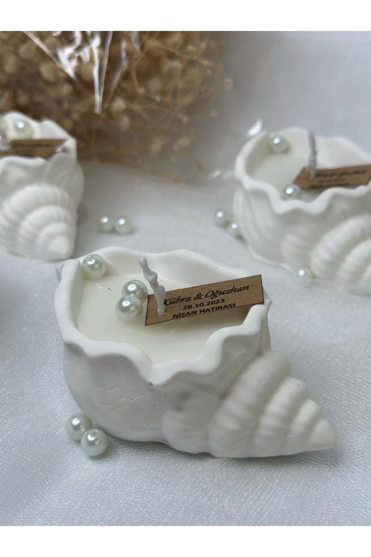 Görke Tasarım 20 Adet Deniz Kabuğu Mum Söz, Nişan, Nikah, Bebek Doğum, Bebek Mevlüdü Hediyeliği fotoğrafı 3 (önizleme)