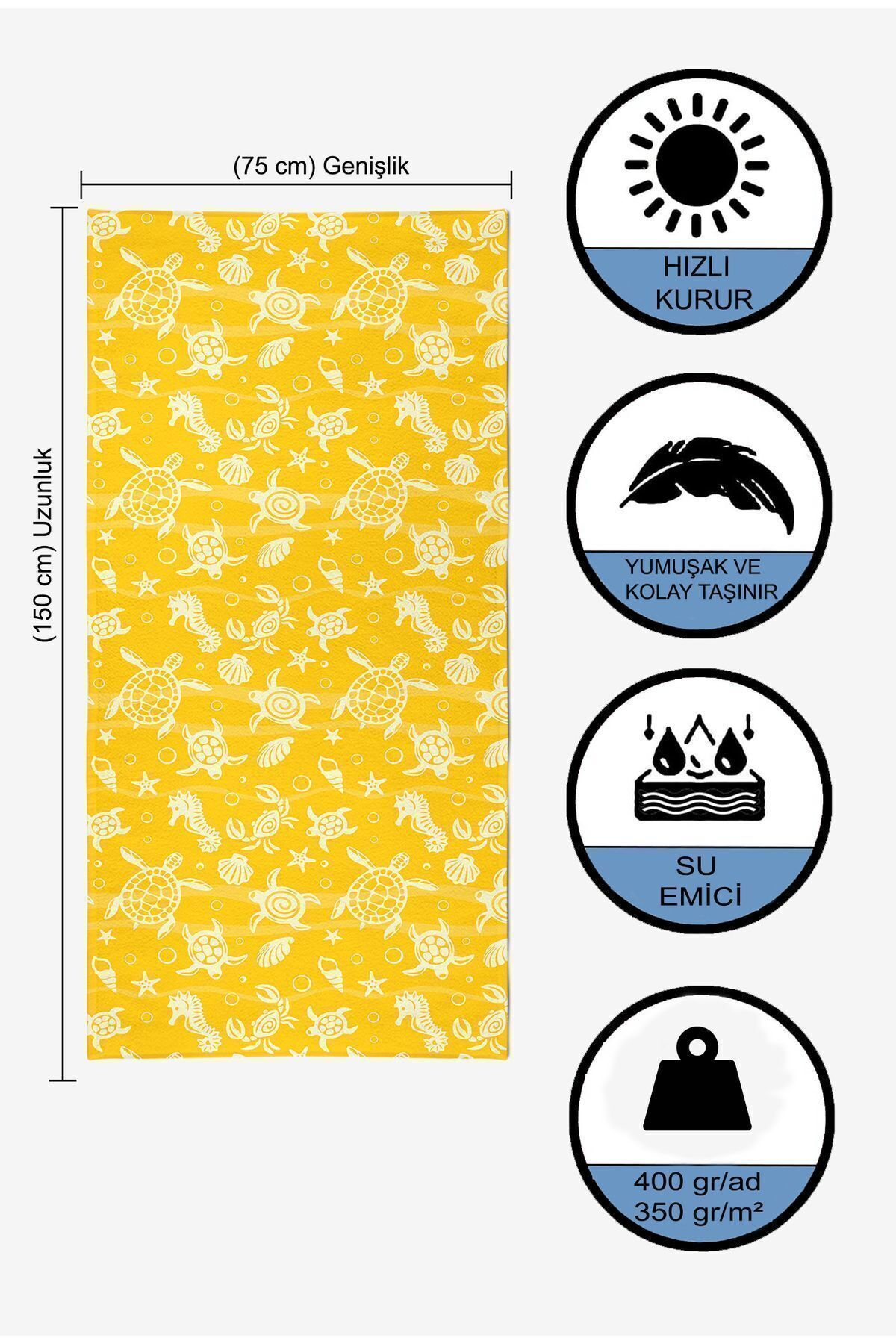 VEVİEN HOME-Underwater Pattern Digital Printed 75x150 Cm Yellow Beach Towel 5