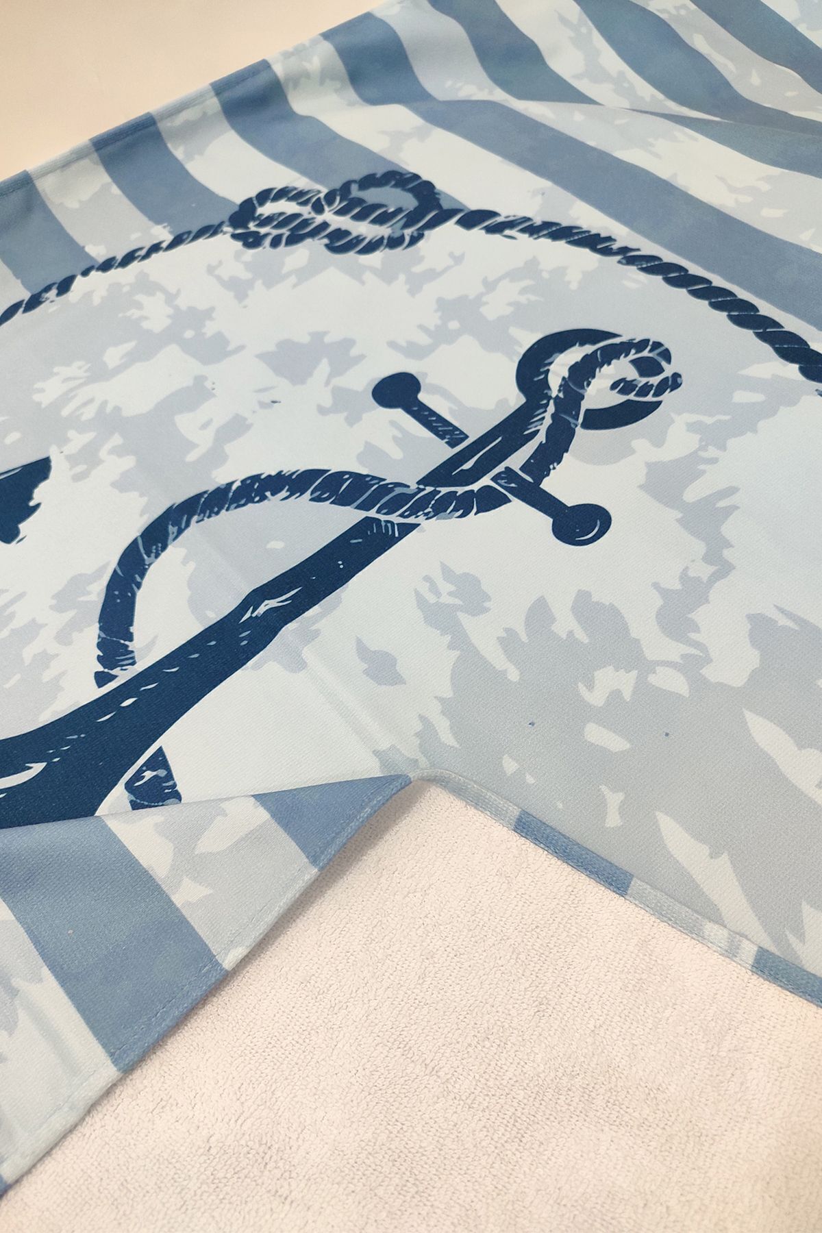 VEVİEN HOME-Striped Anchor Pattern Digital Printed 75x150 Cm Beach Towel 3