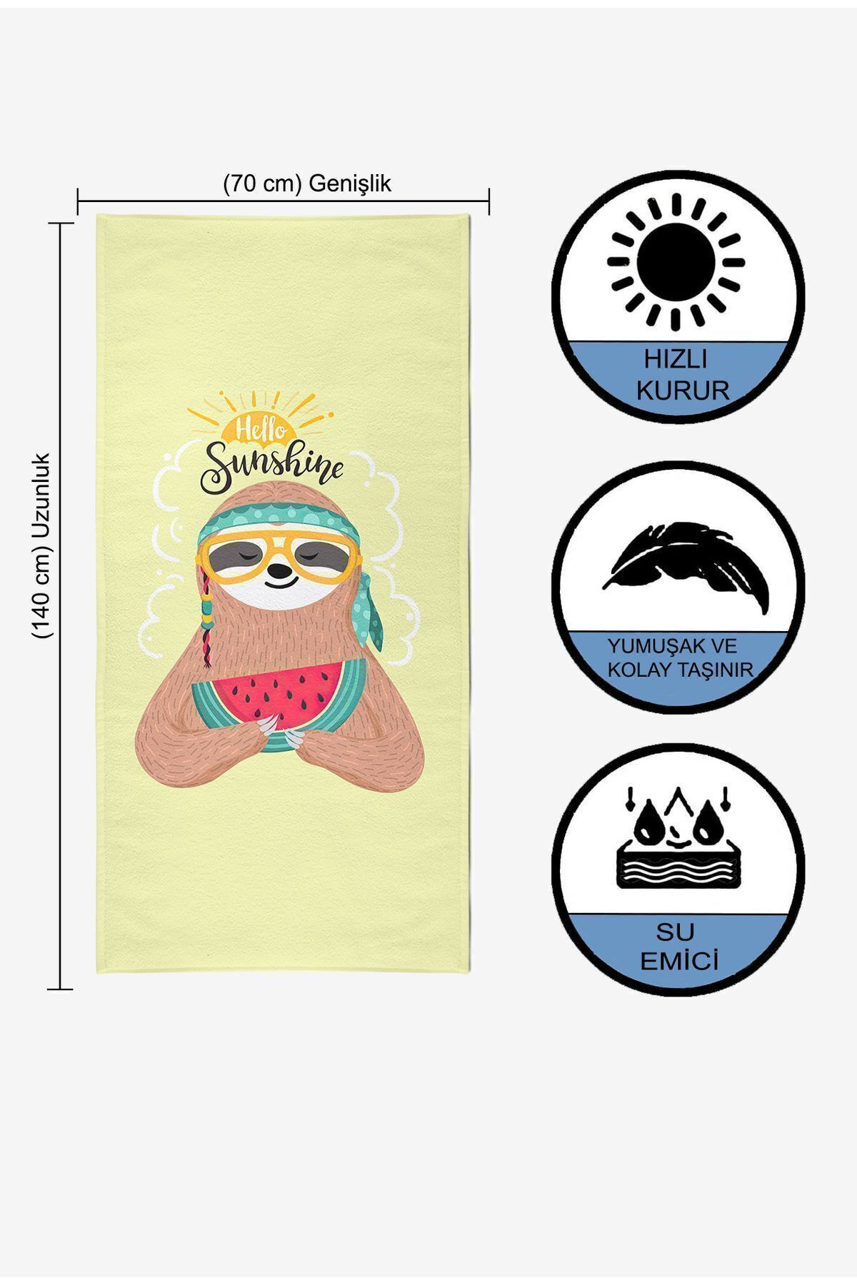 VEVİEN HOME-Hello Sunshine Digital Printed 70x140 Cm Children's Beach Towel 5