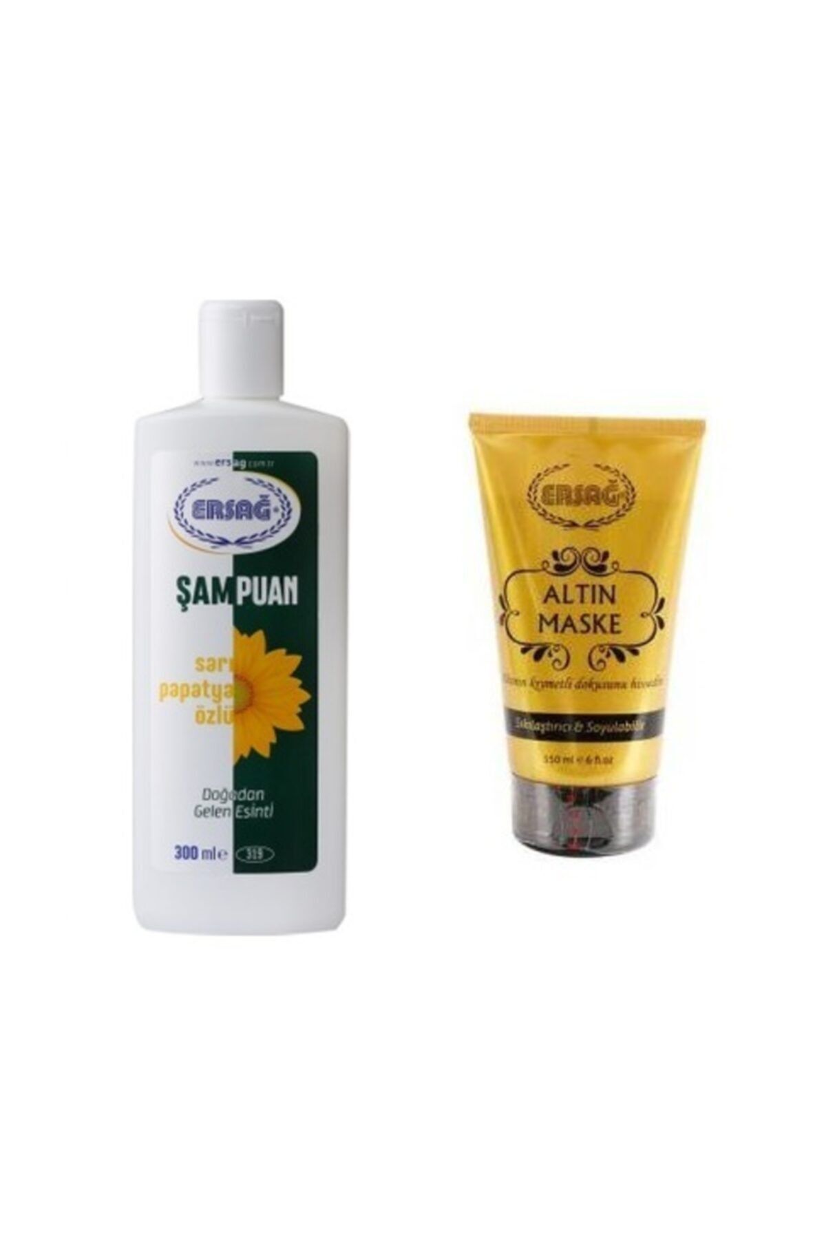 شامپو عصاره بابونه زرد 300 میلی لیتر + ماسک طلای ضد پیری و لایه بردار 150 میلی لیتری Ersağ