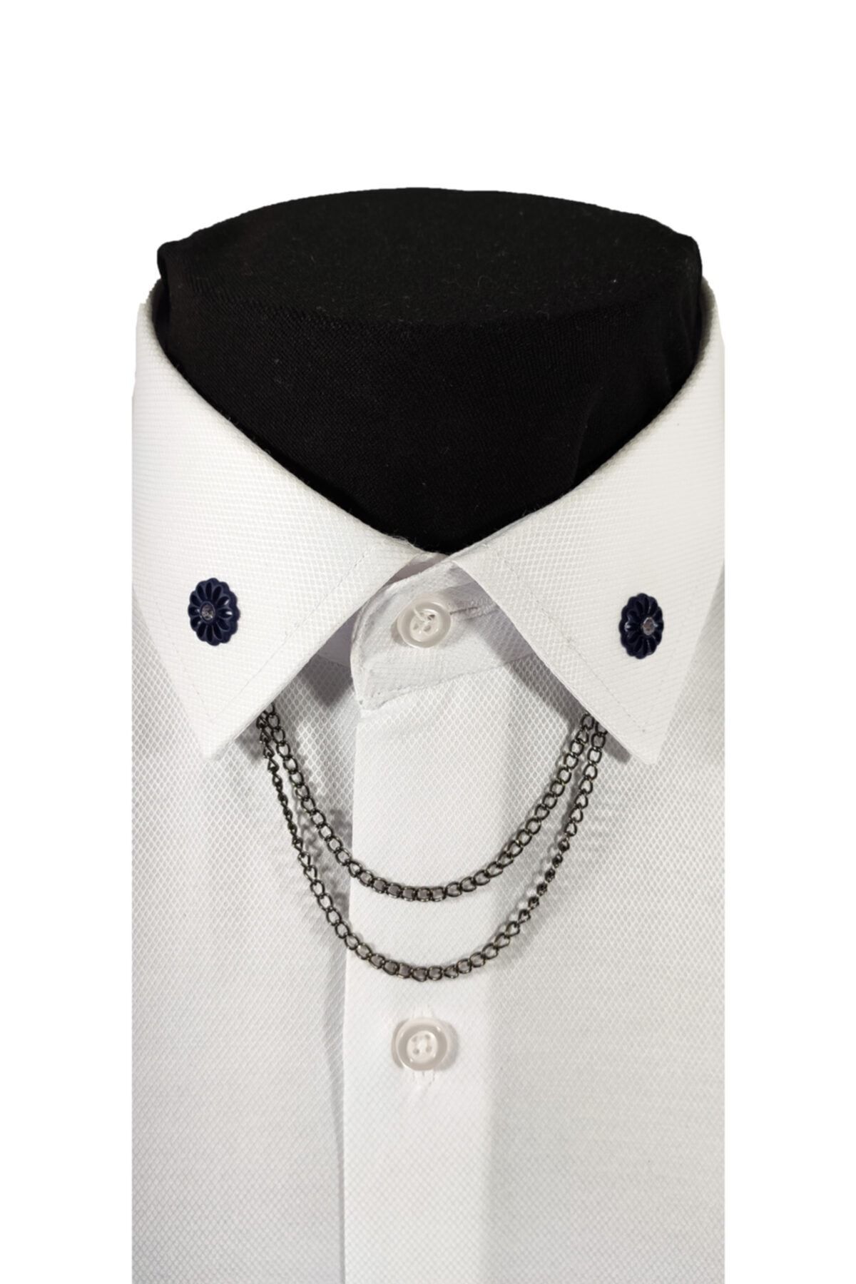  سنجاق یقه/زنجیر یقه پیراهن فلزی سرمه‌ای طرح گل، نگین‌دار،.