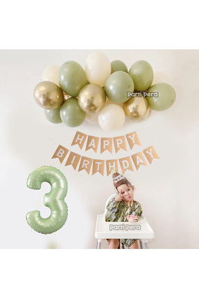 parti pera Retro Su Yeşili Rakam Folyo Balon Küf Yeşili Pastel Balon Zincir S...