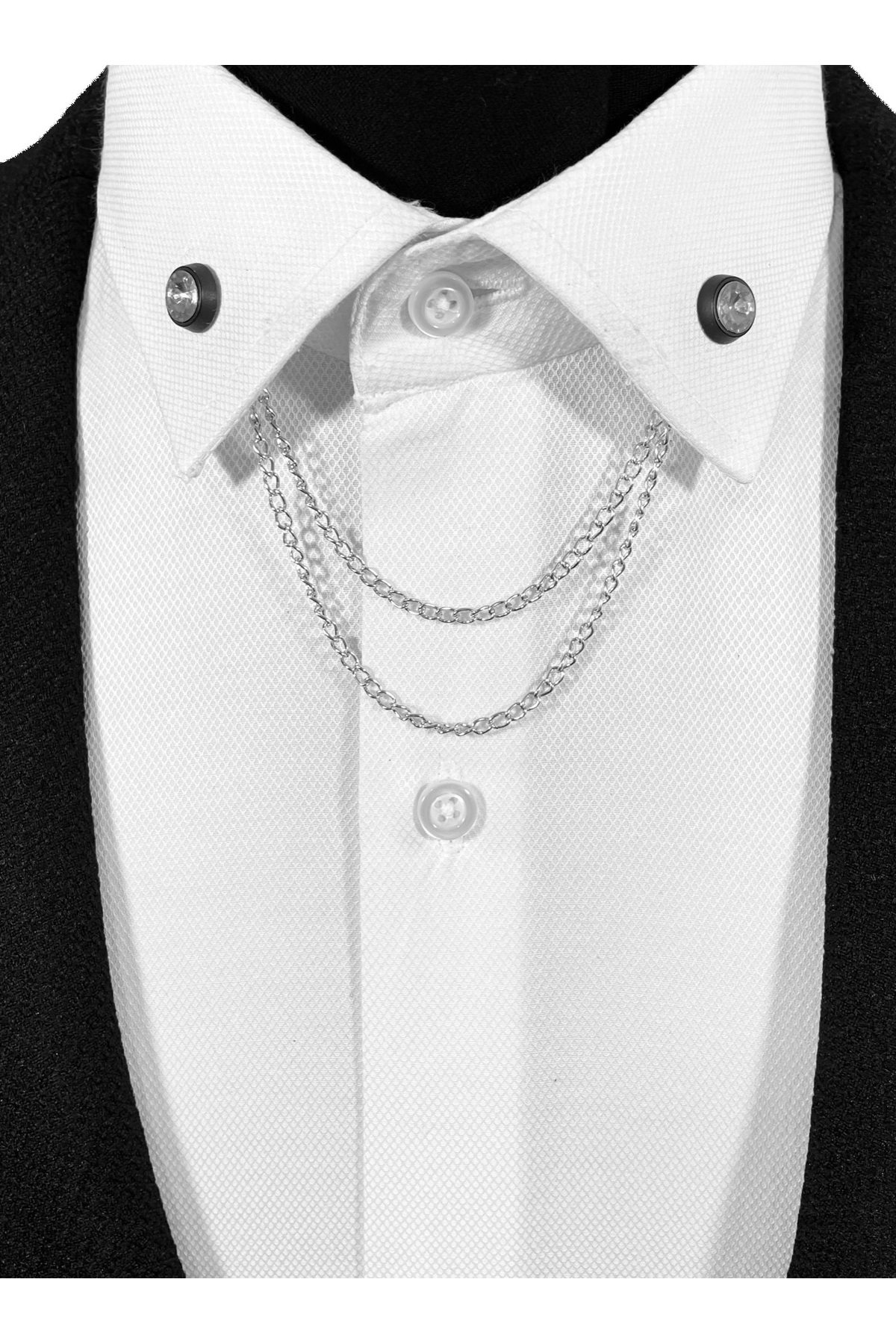  سنجاق یقه فلزی پیراهن با تزئینات کریستالی در قاب مشکی (زنجیر یقه)