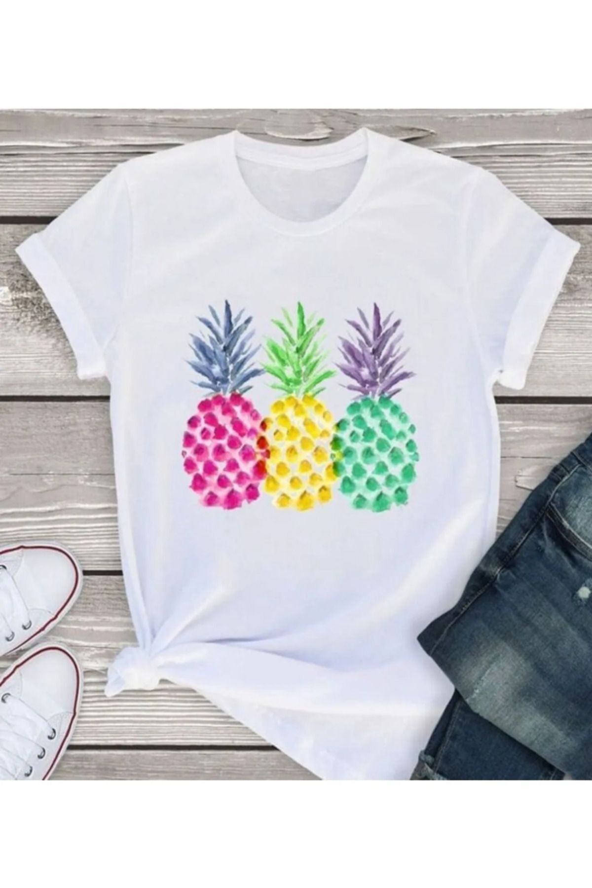 Pelna Cocuk Trend Model Beyaz T Shirt Renkli Ananas Bask l Pamuklu Fiyat Yorumlar Trendyol