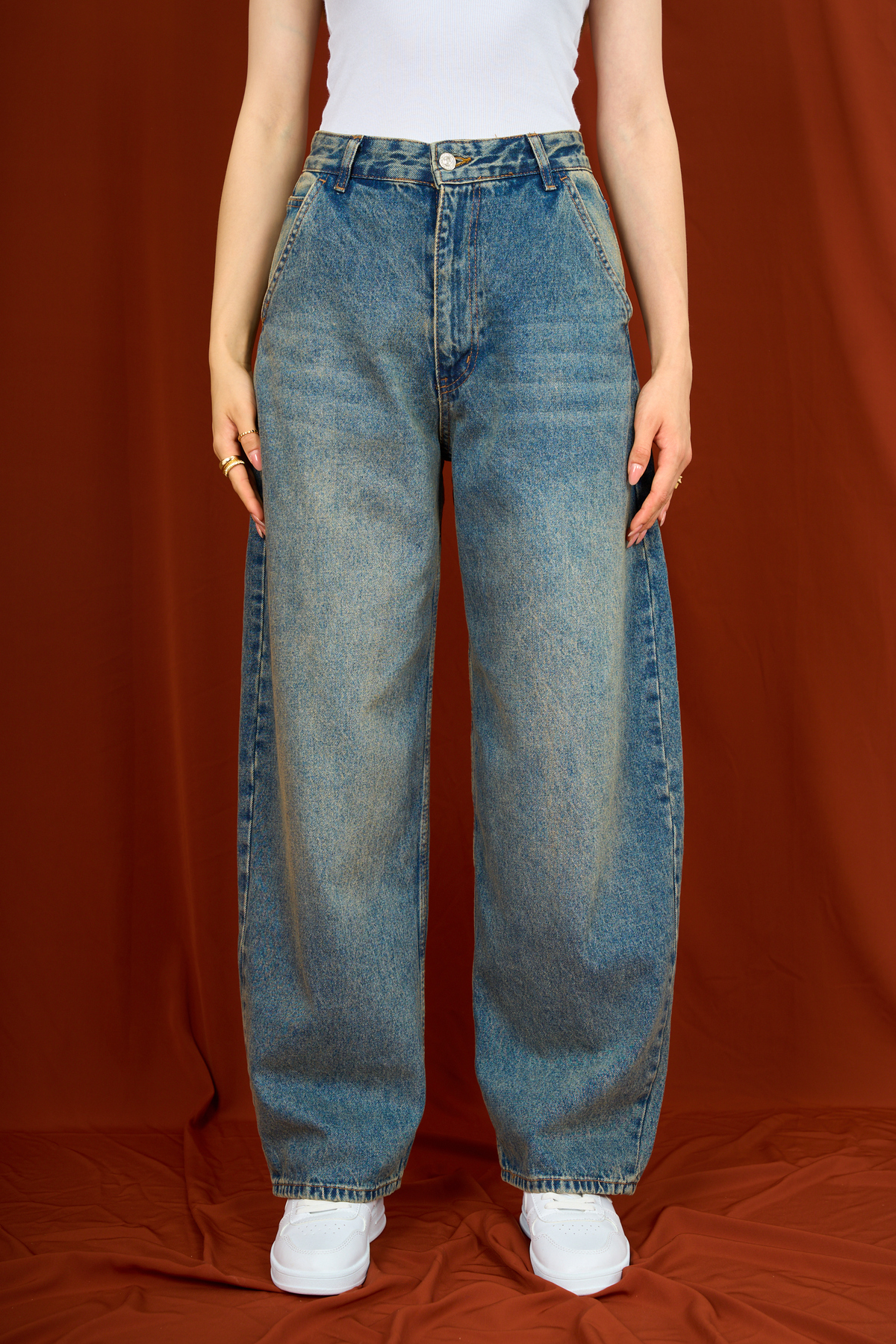 Wide Leg Yüksek Bel Uzun Bersh Skater Baggy Jean Yıkamalı Pantolon - Mavi