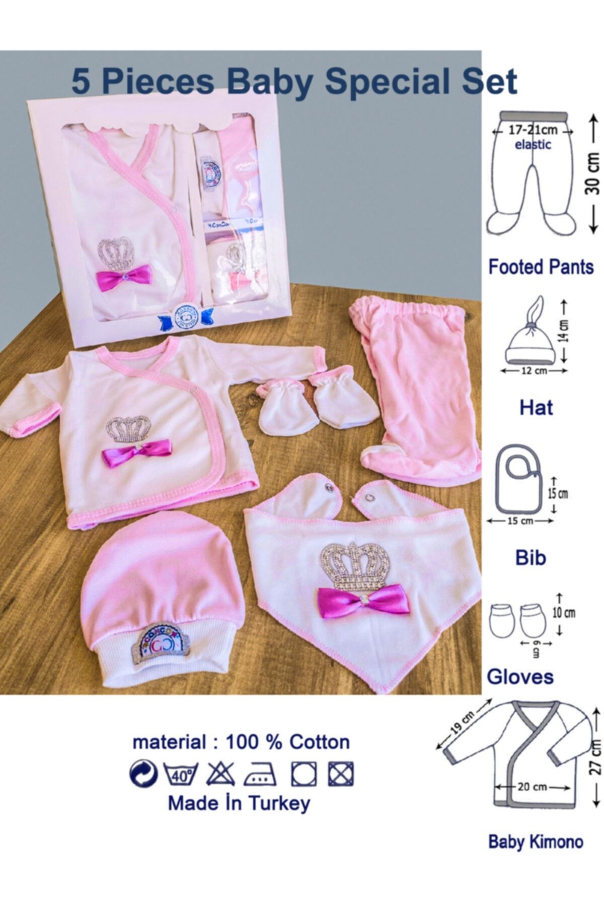 Genel Markalar Hastane Çıkışı Kız Bebek Kıyafeti Yeni Doğan Bebek Hediyesi 5 Parça Bebek Tulum Elbise Giyim Set fotoğrafı 5 (önizleme)