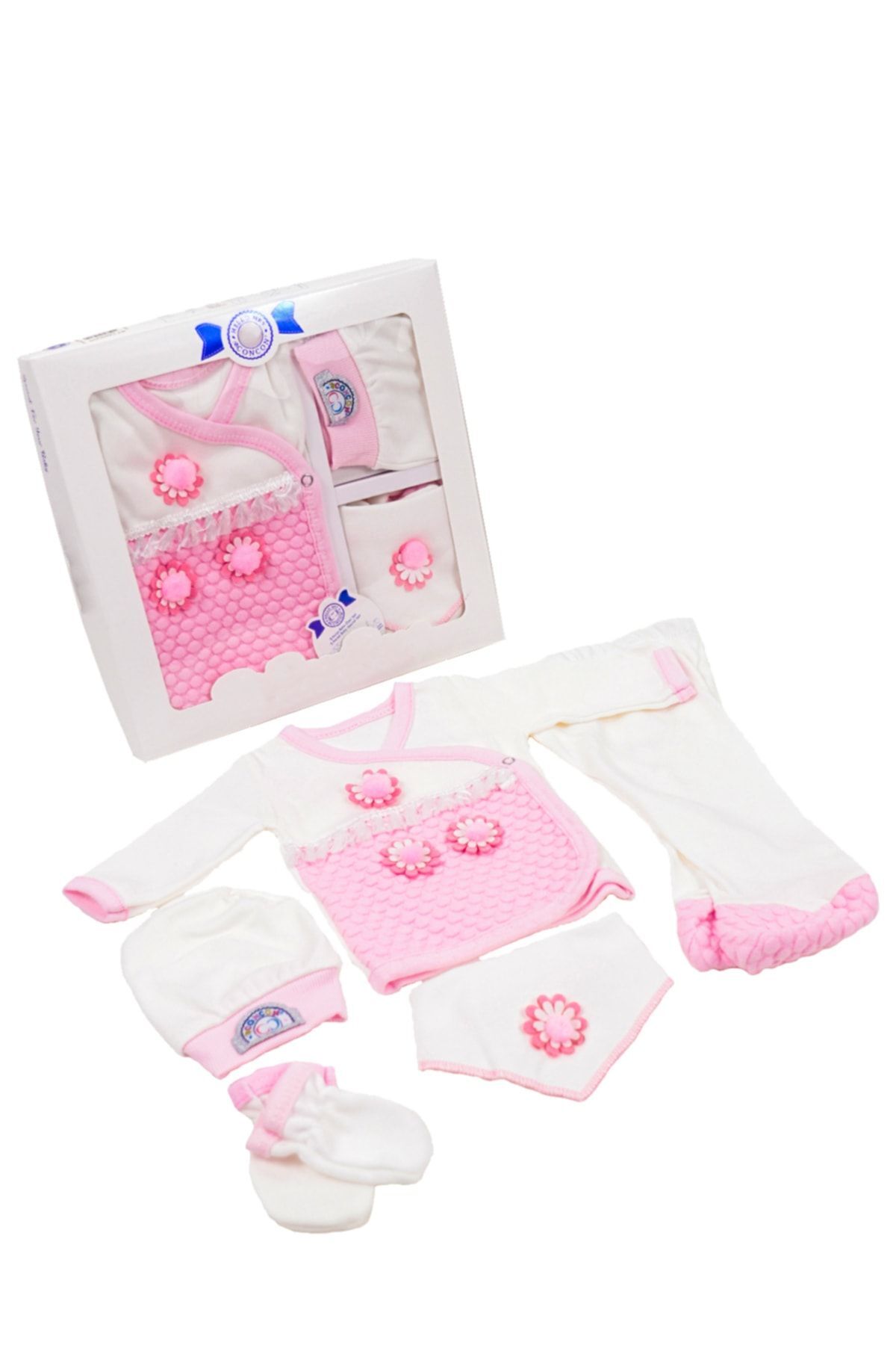 TangModa Kız Bebek Hastane Çıkışı 5 Parça Yeni Doğan Bebek Kıyafeti Pembe Doğal Pamuklu Bebek Giyim Seti fotoğrafı 3 (önizleme)