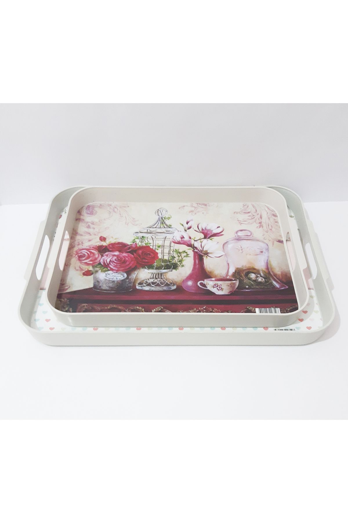 renkli çiçekler-2 Piece Tea Tray Patterned Rectangular Plastic Tea Tray Serving Tray 6