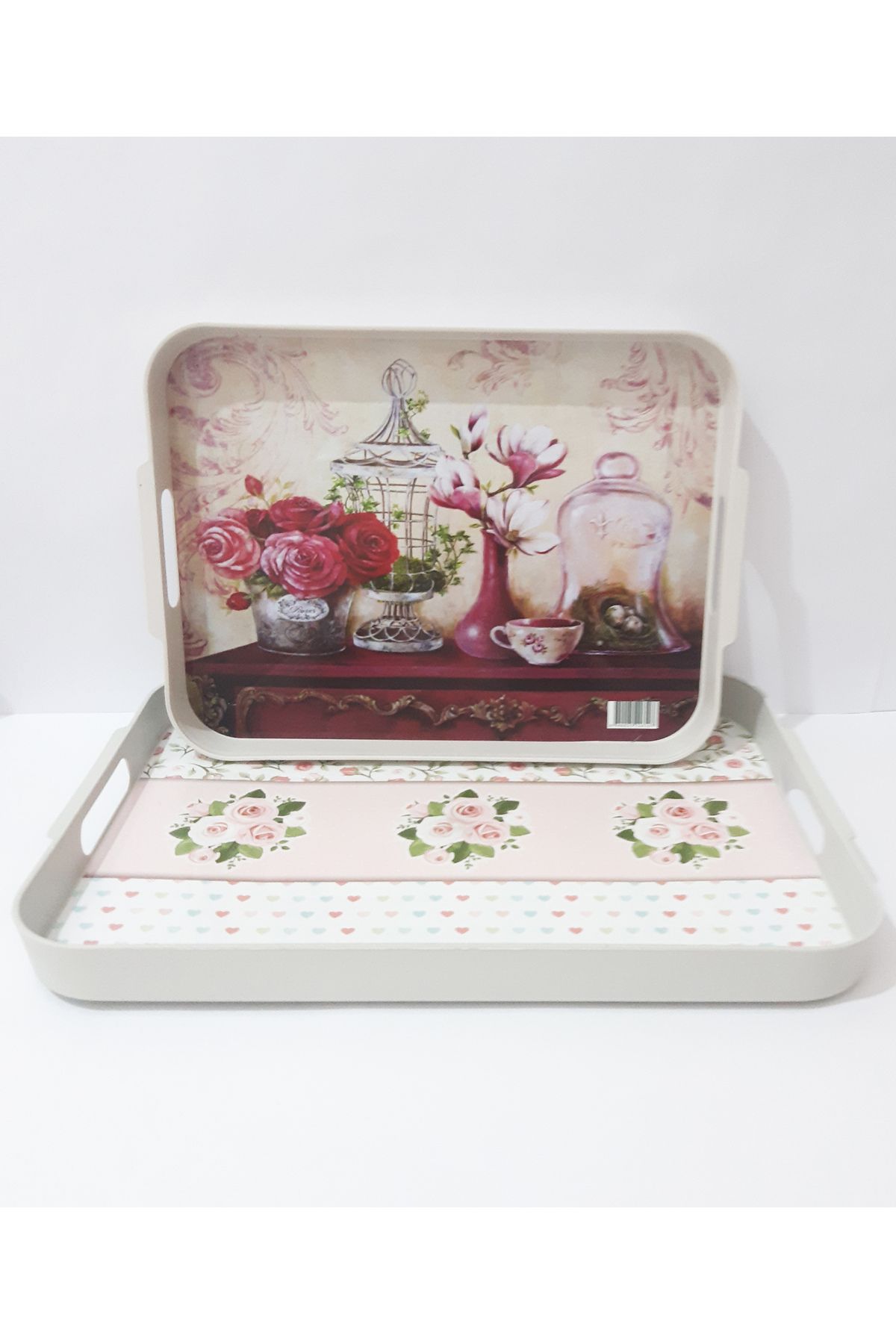 renkli çiçekler-2 Piece Tea Tray Patterned Rectangular Plastic Tea Tray Serving Tray 4