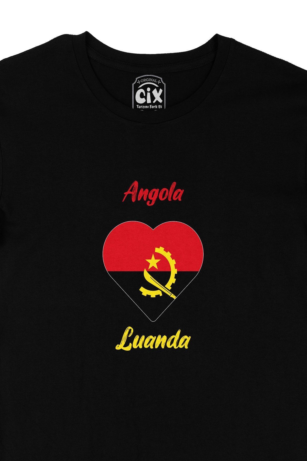 Cix-Luanda Angola Flag Heart Black T-Shirt 2