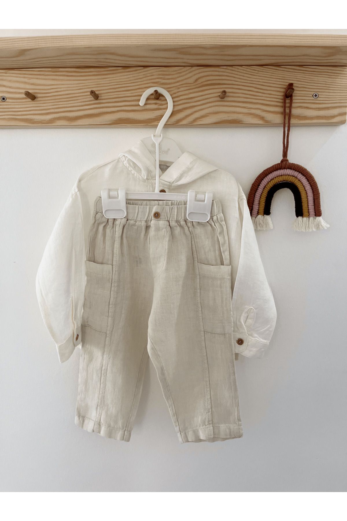 Cassiope-Linen Cream Colored Lower and Upper Set - Elastic Waist 4
