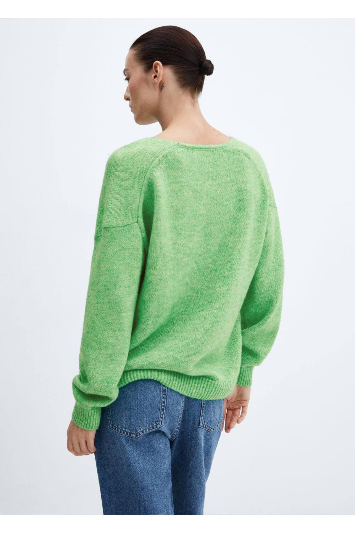 بافت و پلیور زنانه سبز منگوMANGO | 67000466 اورجینال - تصویر 4