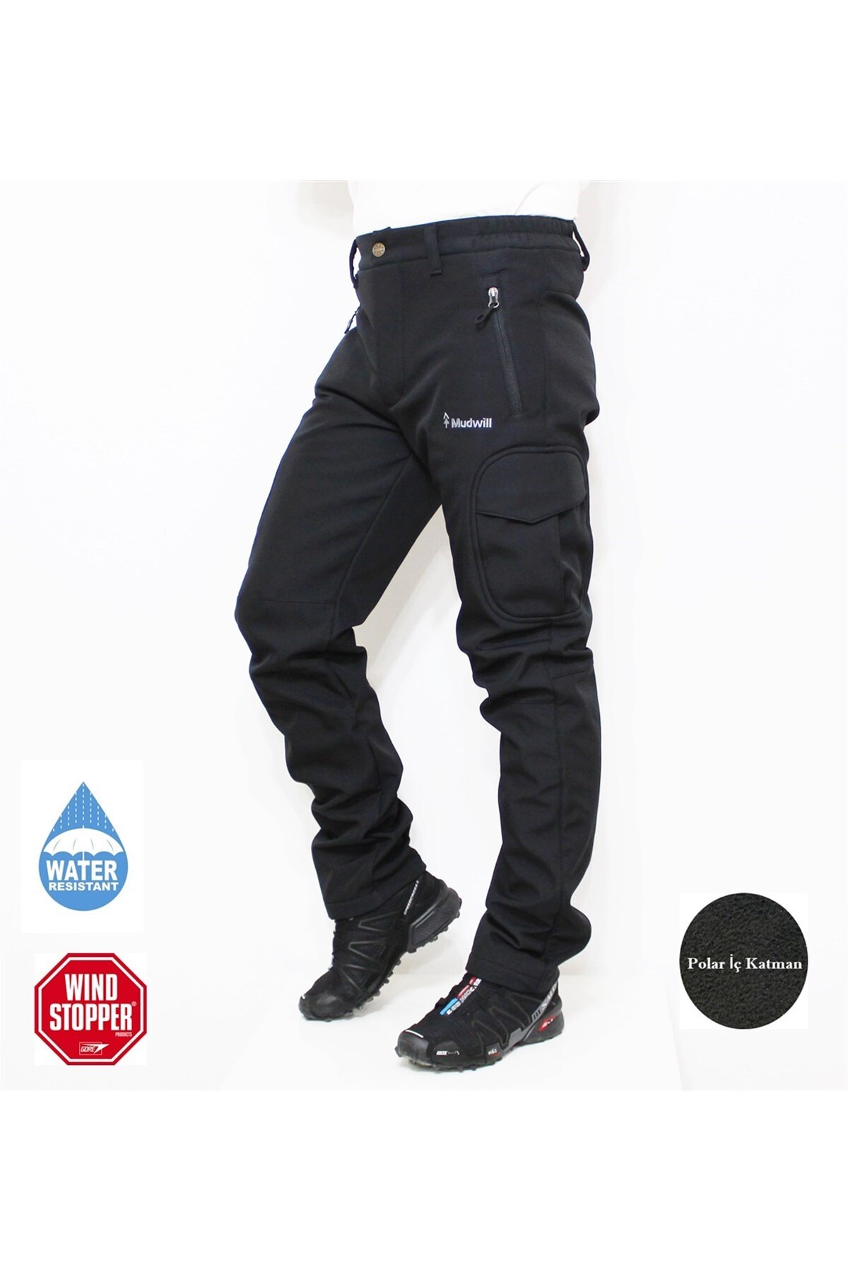 Mudwill Softshell Kargo Cepli Kışlık Erkek Pantolon-siyah 300201