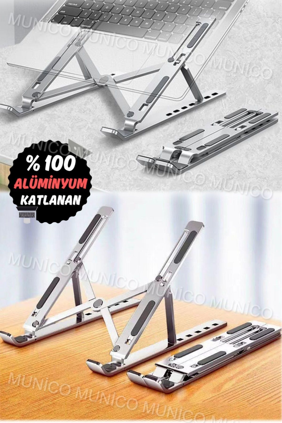 Macbook ve Notebook Uyumlu Katlanabilir Çantaya Sığabilen Laptop Standı Kamburluğu Önleyen Gümüş 4