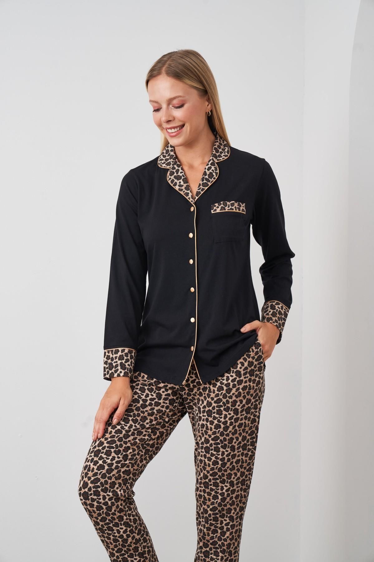 PJS-24510 Women's Leopard Patterned Buttoned Pajama Set 6
