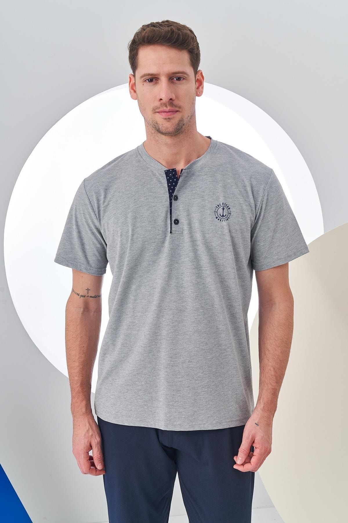 PJS-24314 Men's Placket Short Sleeve Pajama Set 5
