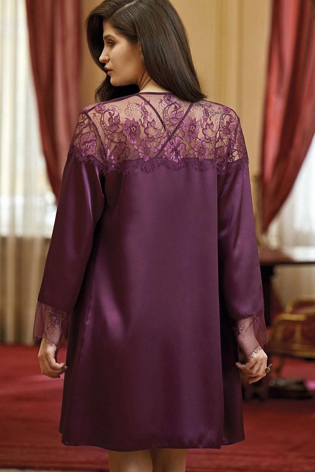 Nurteks Ip Askılı Çeyizlik Sabahlıklı Kısa Gecelik Takımı 5319