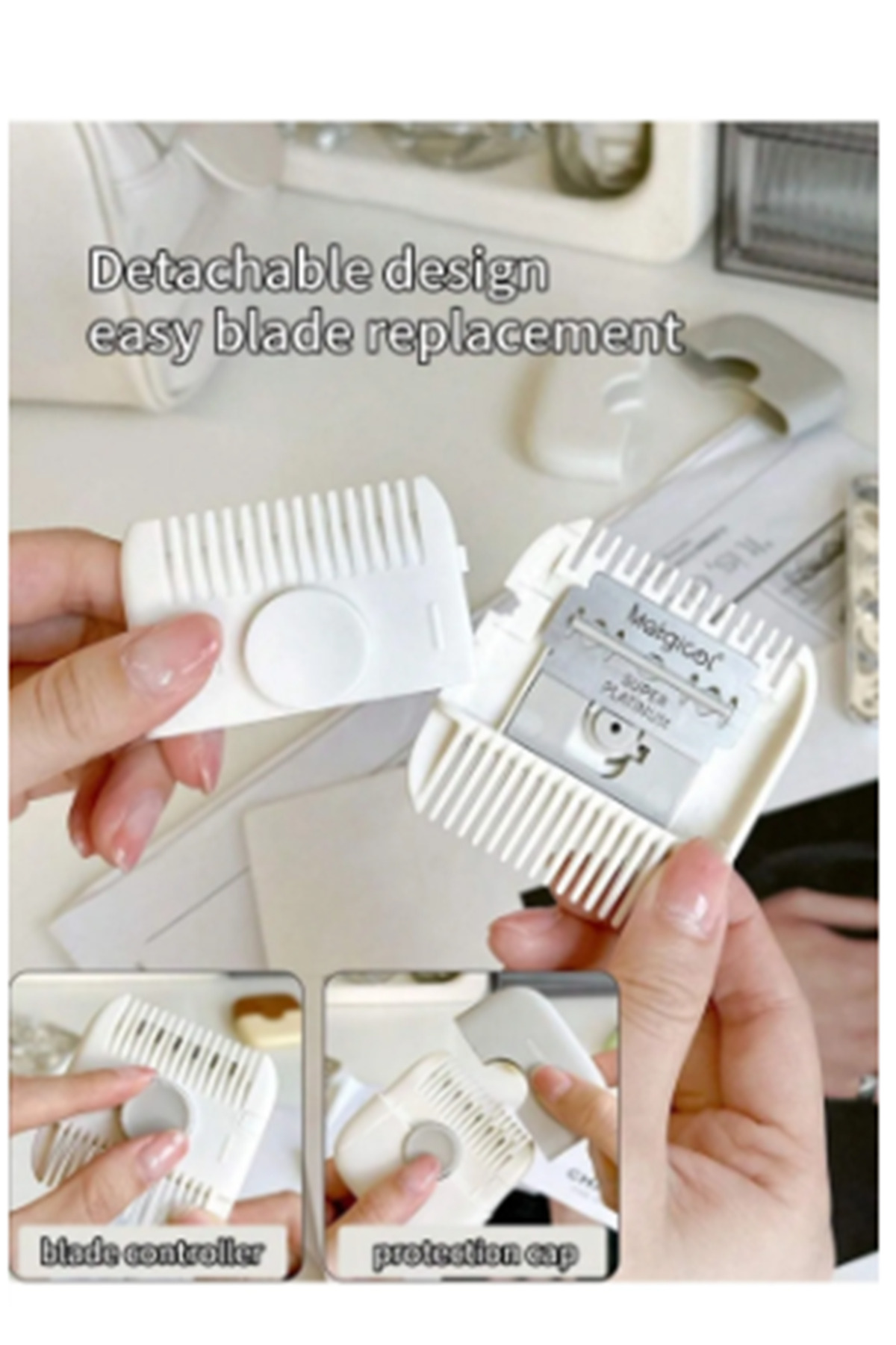 newnet Mini Çift Taraflı Jiletli Bebek Saçı Düzeltme ve Kesme Tarağı Yeni Model Kapaklı Tasarım fotoğrafı 7 (önizleme)