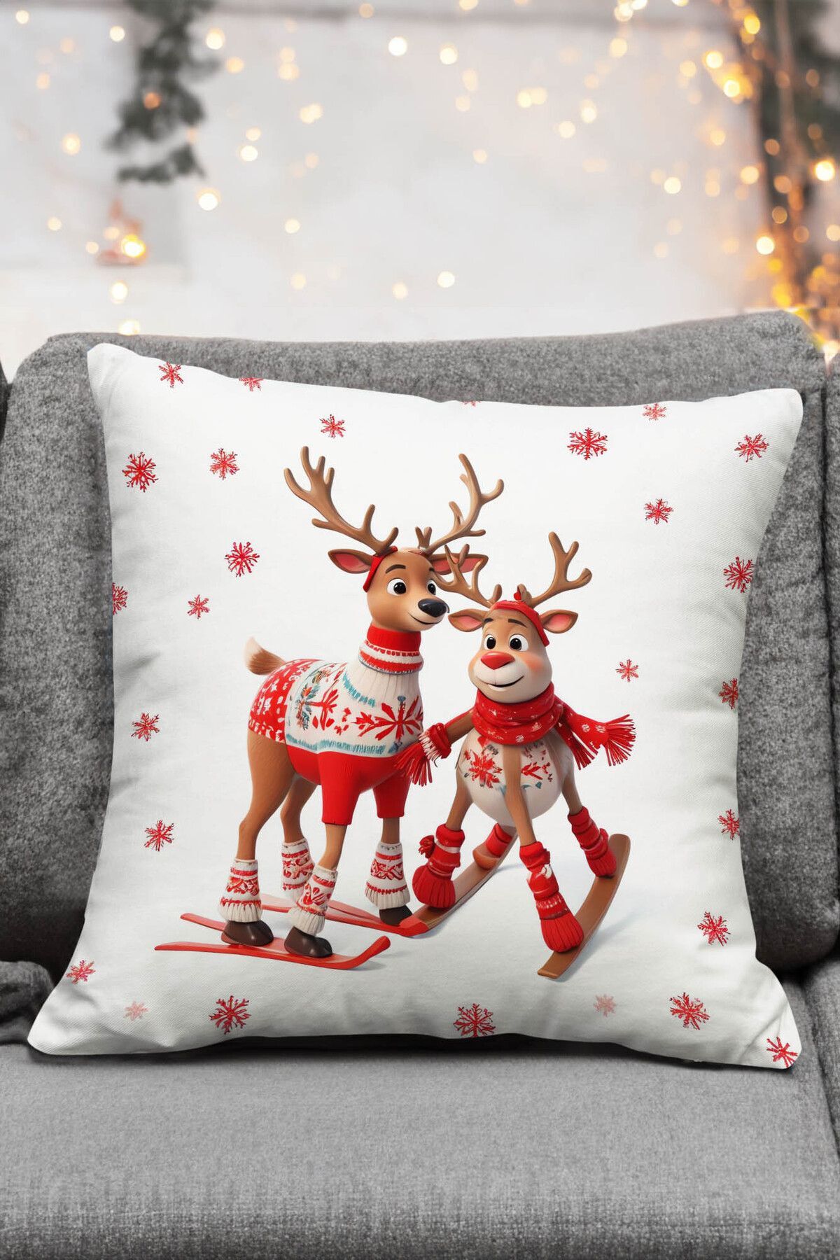 Royalte Χριστουγεννιάτικο θέμα - Κόκκινο και άσπρο σετ 4 πολυτελών βελούδινων μαξιλαριών με μοτίβο νιφάδας χιονιού