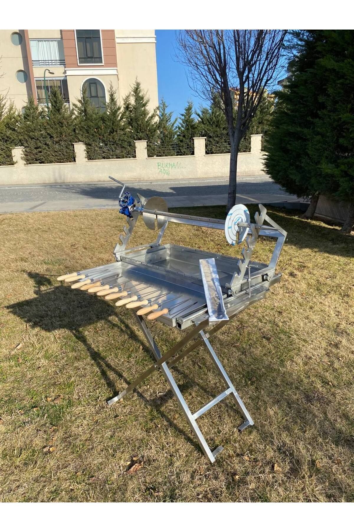 Tamamı krom portatif Raylı Sistem Cağ Kebap Ocağı 65x80cm 30kg Kadar Et Kapasiteli