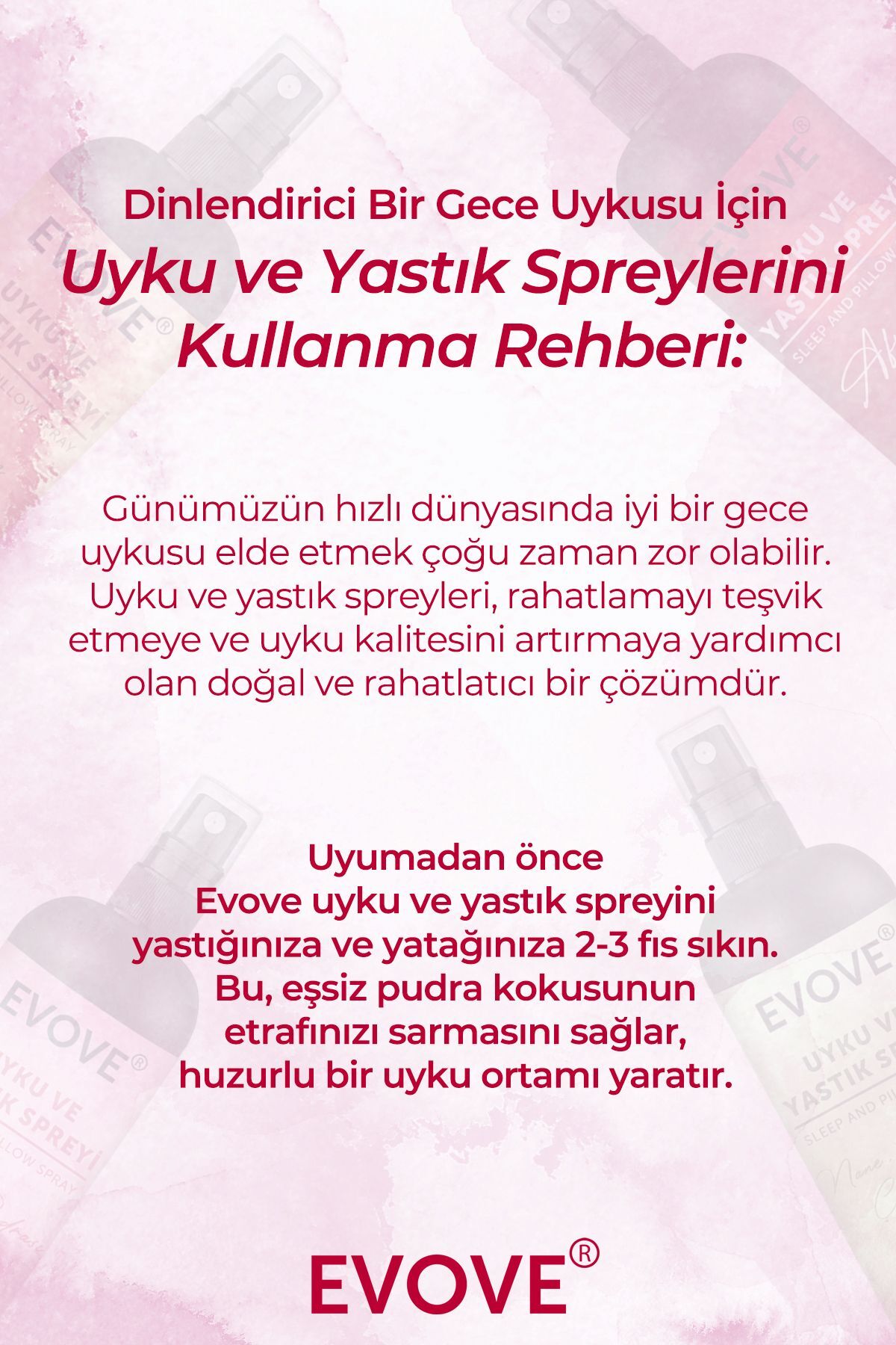Evove Cosmetics 250 ML Bebek Pudrası Uyku ve Yastık Spreyi Rahatlatıcı Uyku Ve Dinlenme Sleep And Pillow Spray fotoğrafı 3 (önizleme)