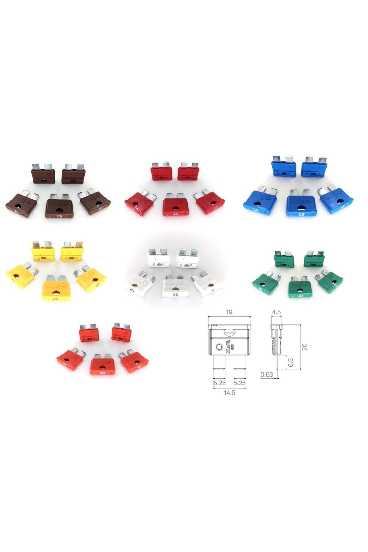 MTA Standart Bıçak Sigorta 25 Adet Karışık 7,5a 10a 15a 20a 25a 30a 40a Uyumlu