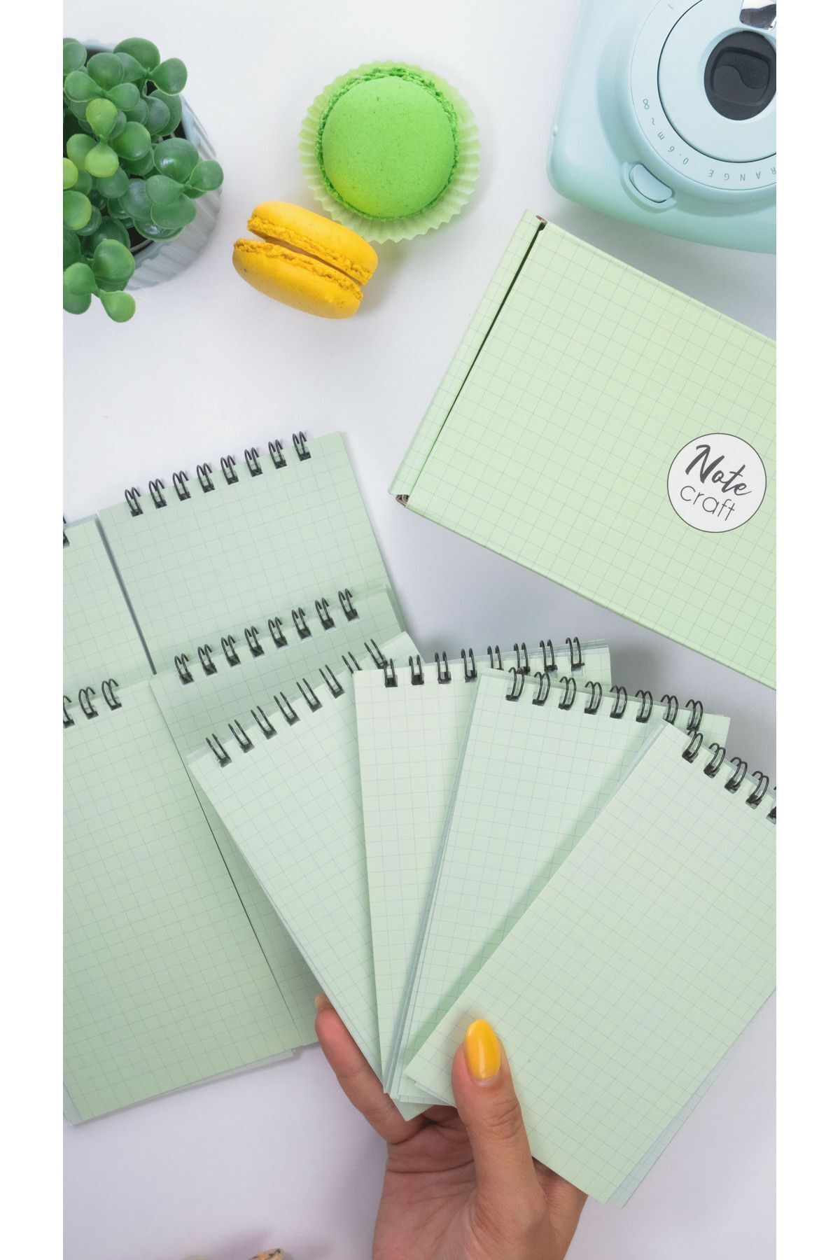 Dream Notes-Green 8-Piece Checked Colored Notebook Set - 9X15 Cm, 50 Sheets Spiral School Notebook 3