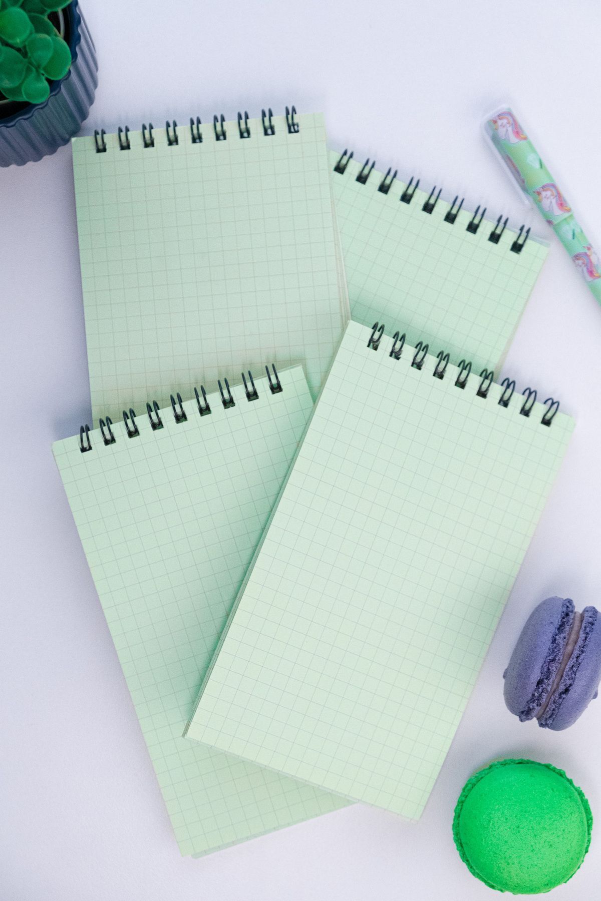 Dream Notes-Green 4-Piece Checked Notebook Set - 9X15 Cm, 50 Sheets Spiral School Notebook 3