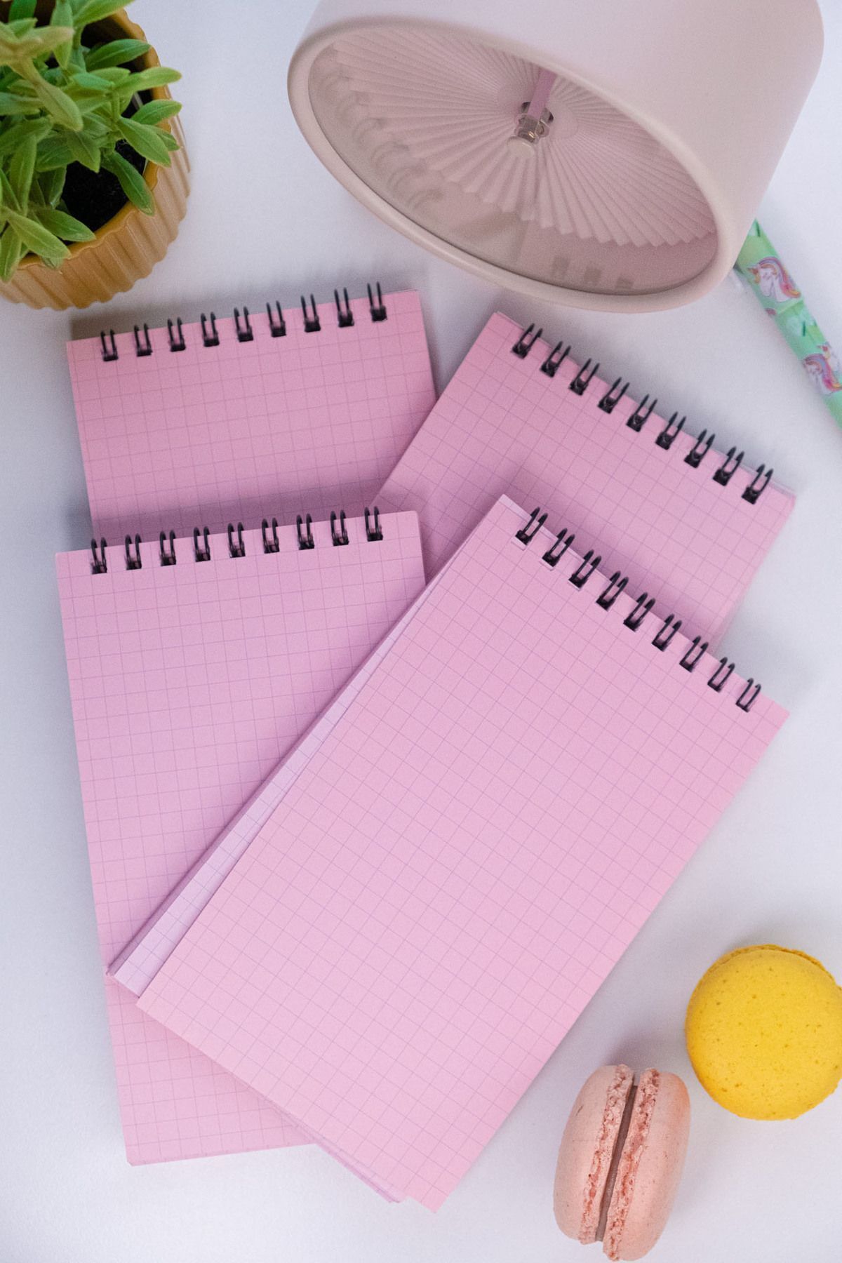 Dream Notes-Pink Checked Notebook Set of 4 - 9X15 Cm, 50 Sheets Spiral School Notebook 1