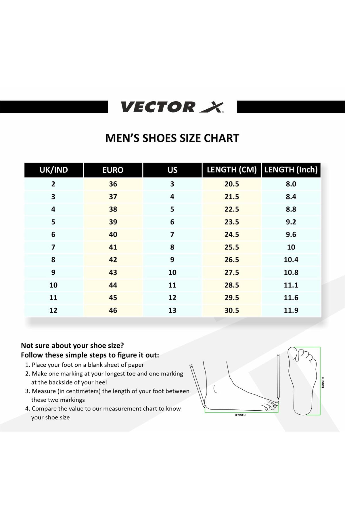 Vector x shoes size chart store