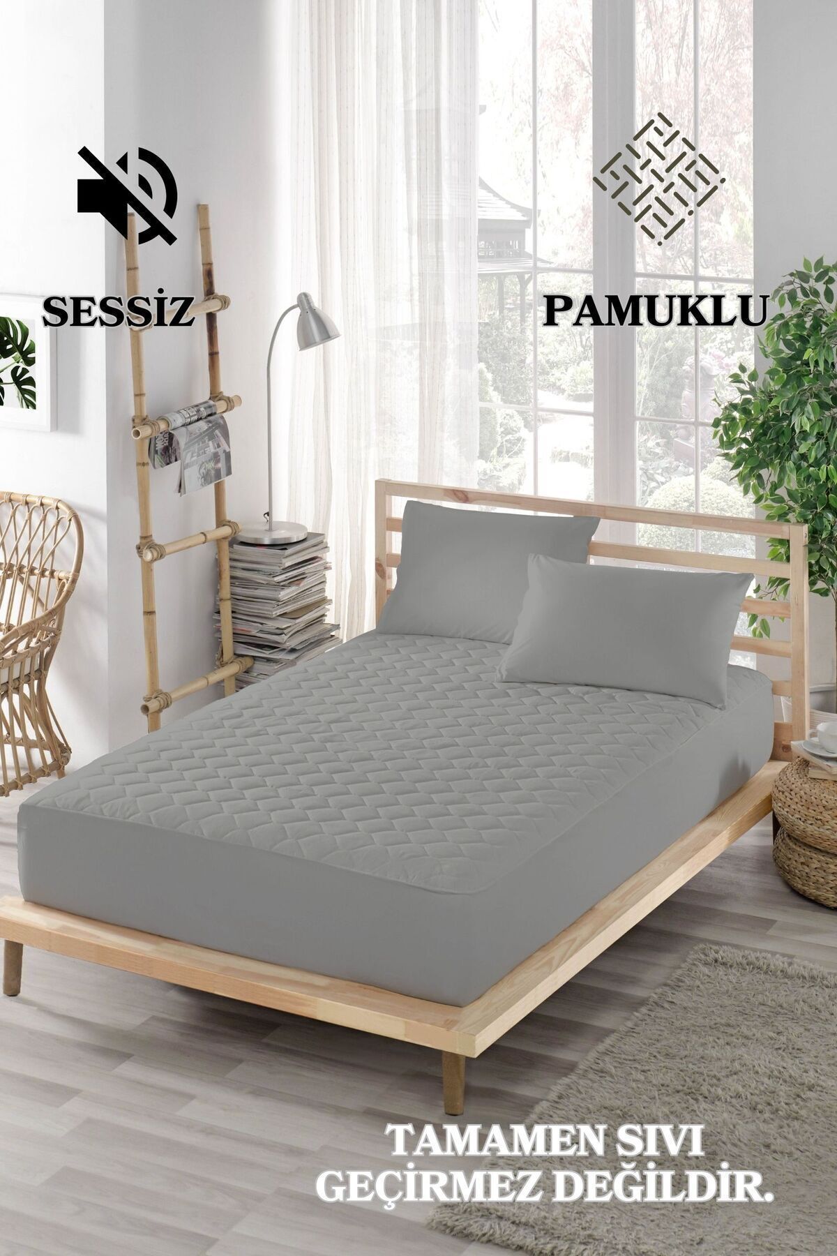 Renkli Alez Gri-yatak Koruyucu-pamuk Kapitoneli Fitted-çift Kişilik-tek Kişilik-bebek Alezi