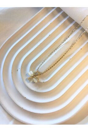 Çelik 316L ÇELİK GOLD ZİRKON VE BEYAZ TAŞLI YONCA KOLYE ABD008160