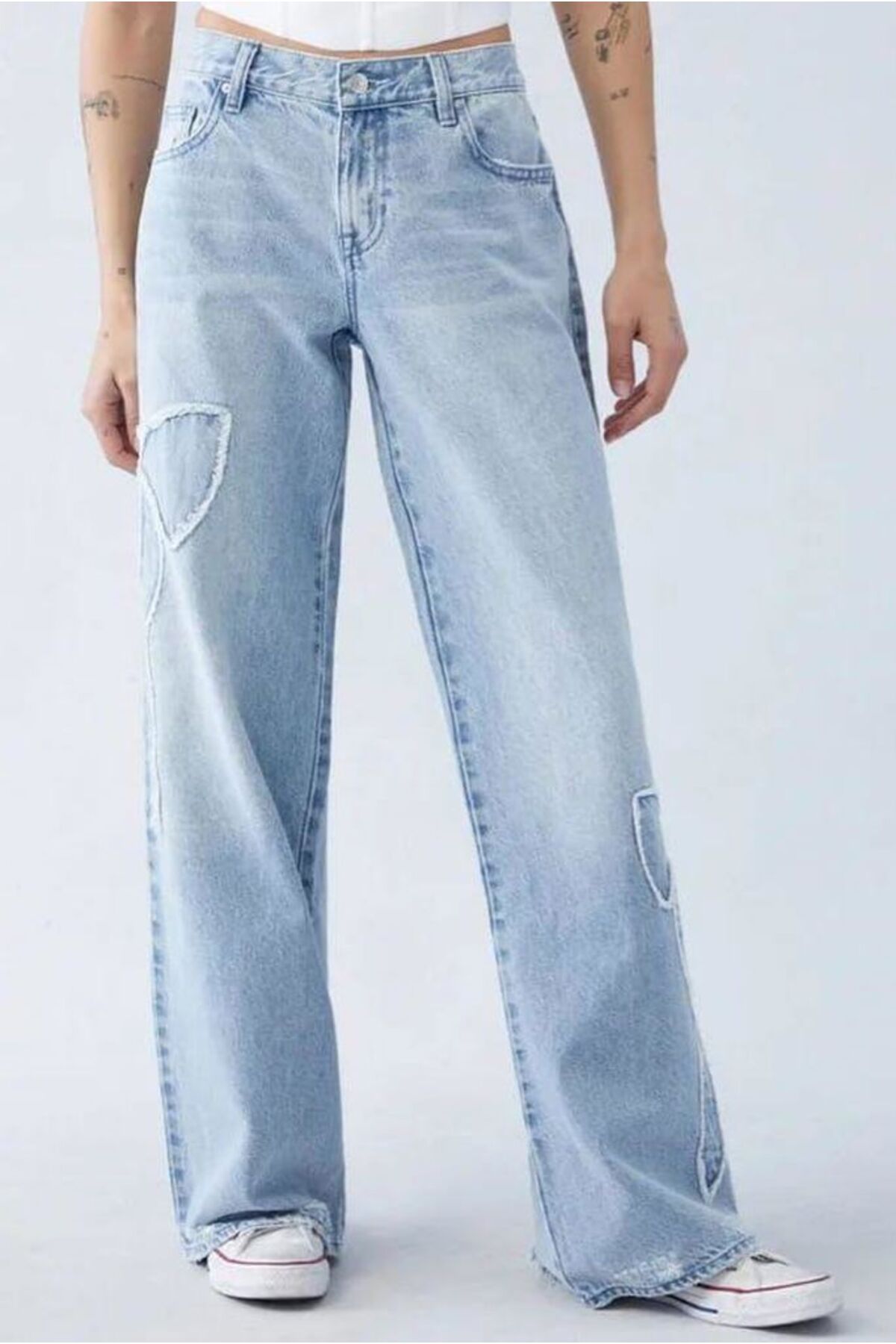 Buz Mavi Kurdele Detaylı Baggy Pantolon