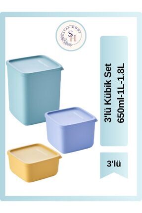 Tupperware 3'lü Kübik Set 650ml, 1L, 1.8L